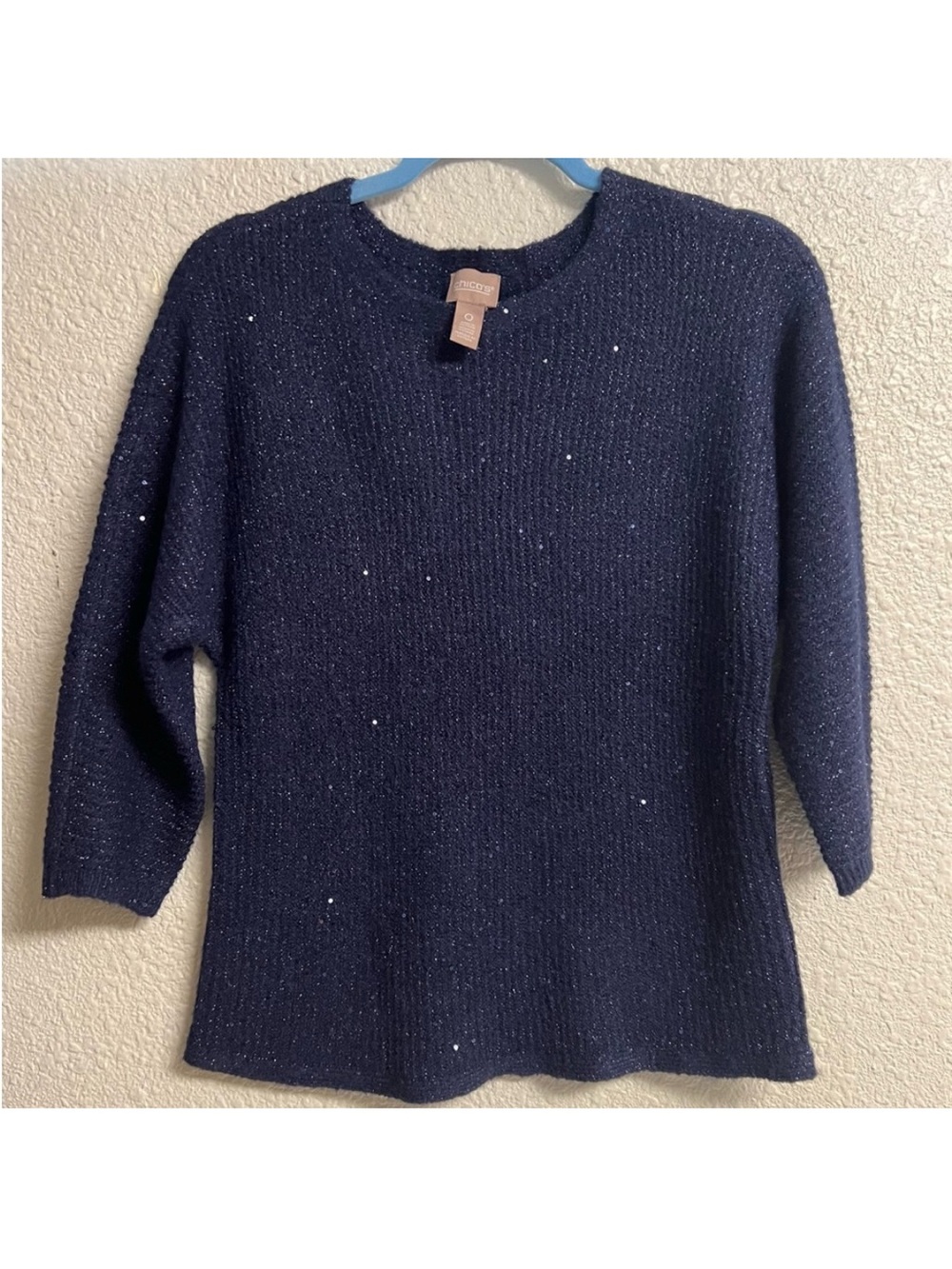 Chico's Navy Sparkle Ribbed Crewneck Sweater Size Small
